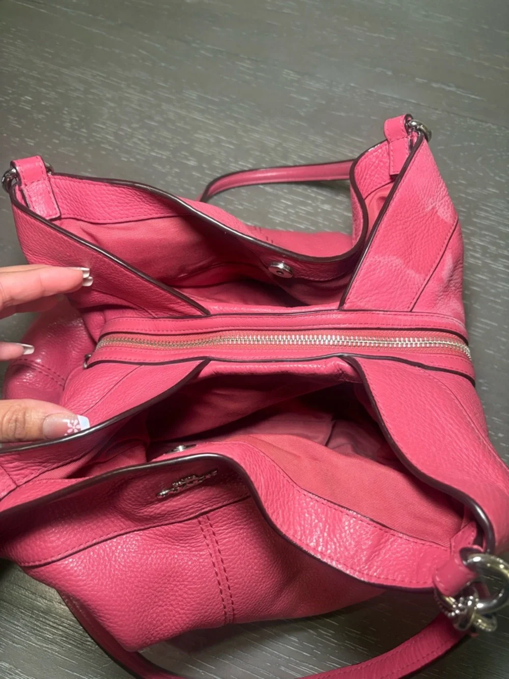 Coach Pebbled Leather Shoulder Bag in Raspberry - Picture 8 of 10